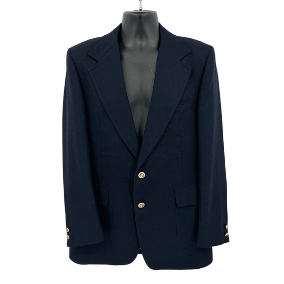 Vtg Stanley Blacker Blazer Sport Jacket Mens 42L Navy Gold Eagle Crest Buttons - Picture 1 of 12